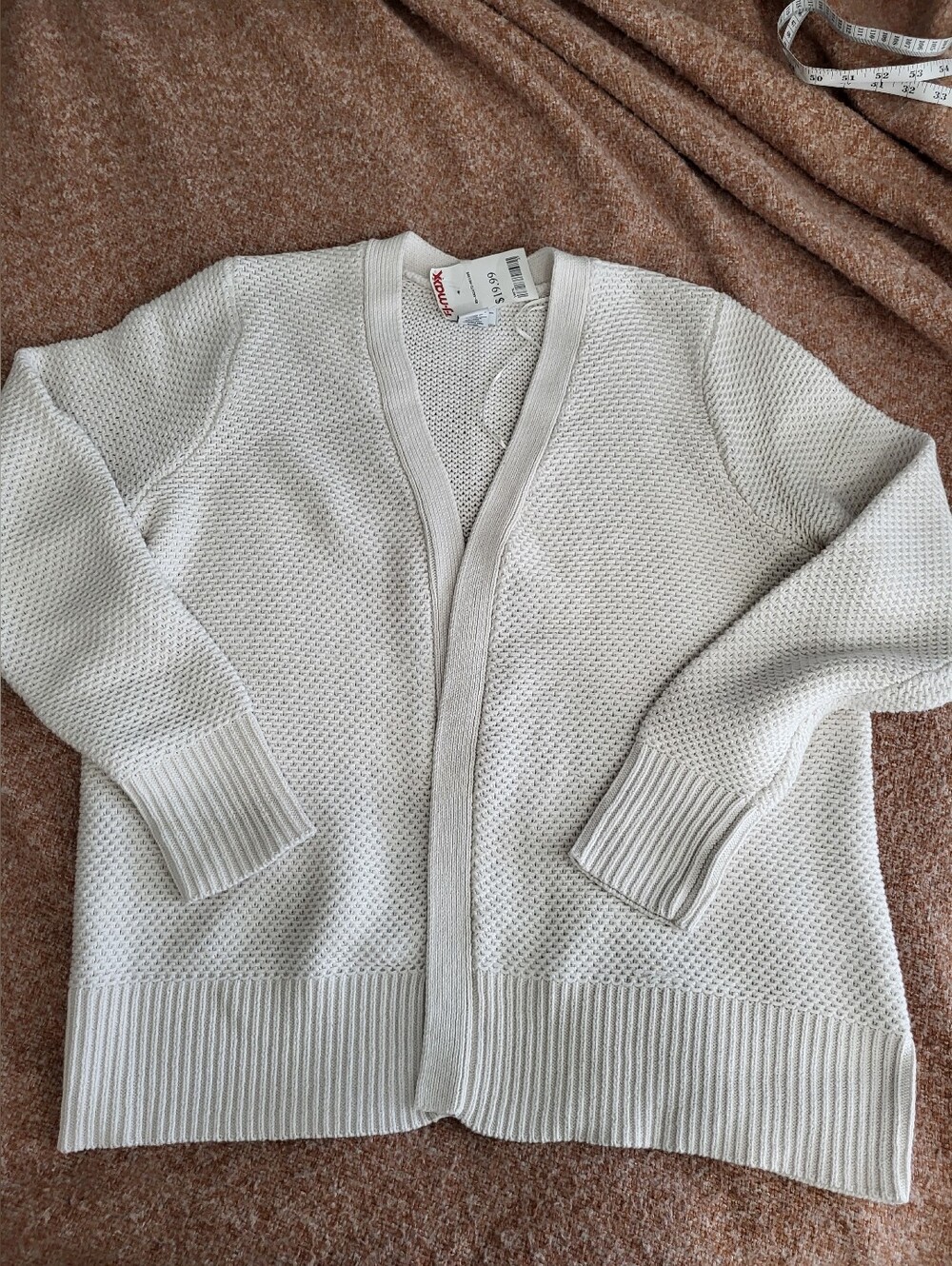 NWT Nicole Miller White Open-Front Textured Cardigan, Size L